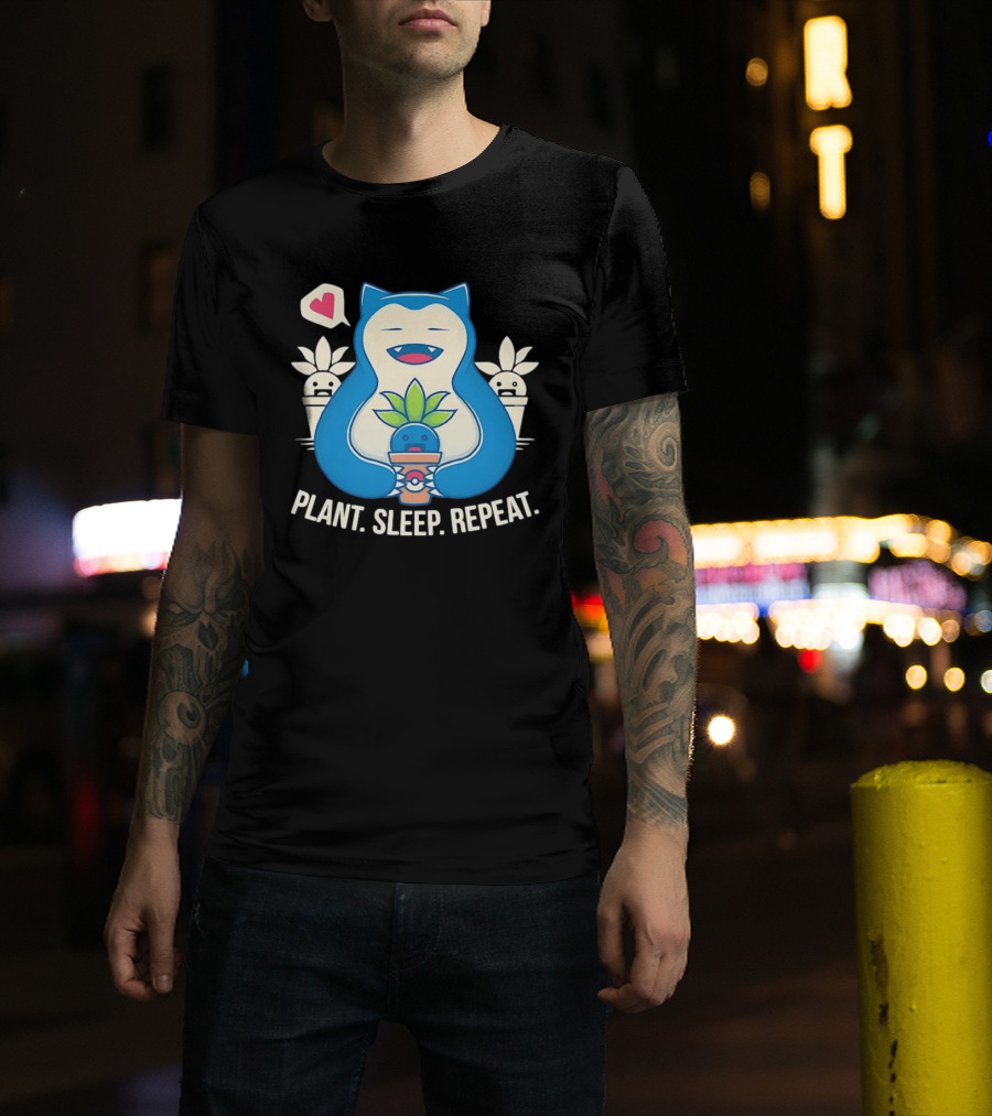 Snorlax Plant Sleep Repeat Heart Loving Plant Characters T-Shirt