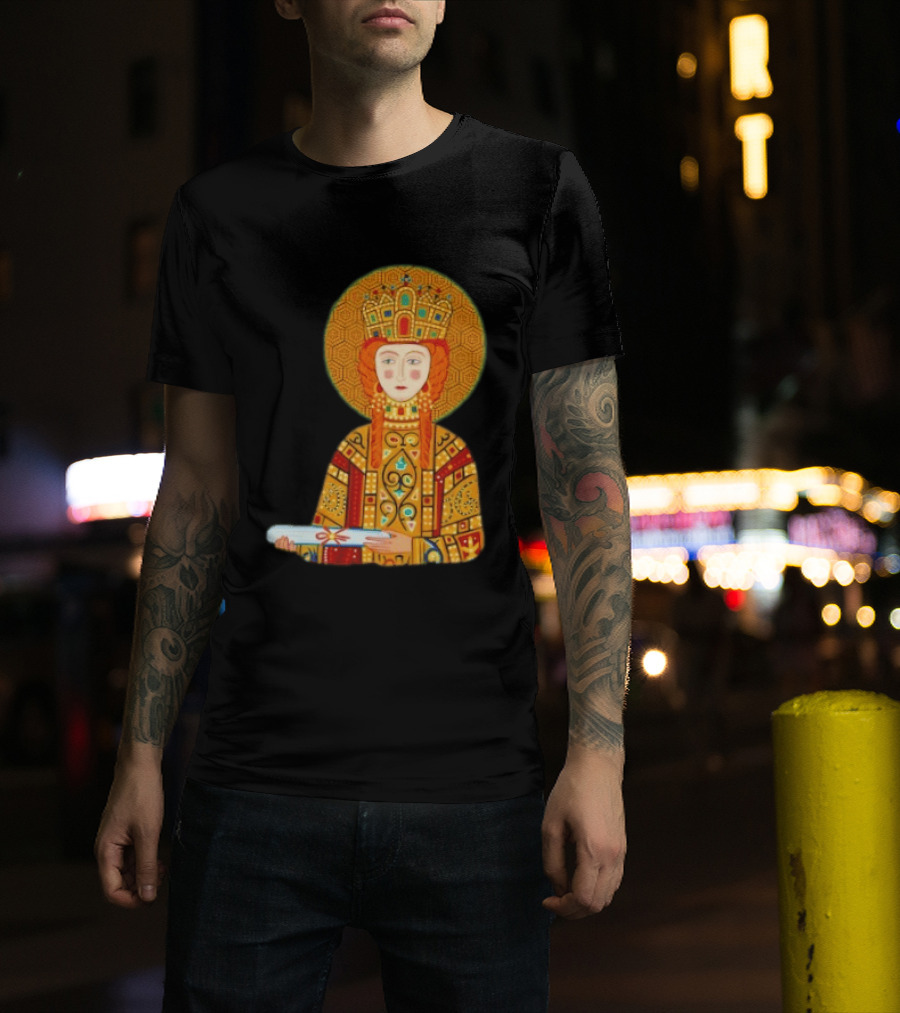 Byzantine Empress Eirene Colorful Regal Icon With Golden Crown And Scroll T-Shirt