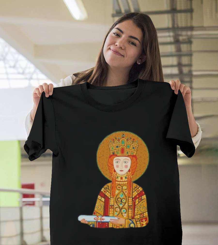 Byzantine Empress Eirene Colorful Regal Icon With Golden Crown And Scroll T-Shirt