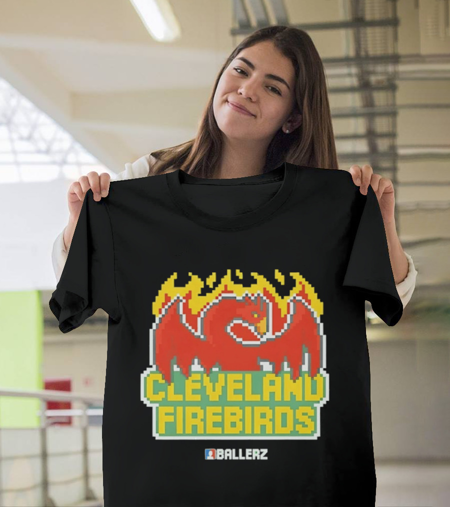 Cleveland Firebirds Ballerz Pixel Dragon Flame T-Shirt