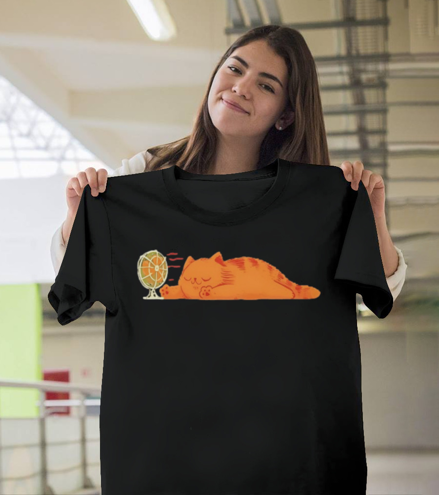 Orange Cat Relaxing In Front Of Fan Cool Breeze T-Shirt
