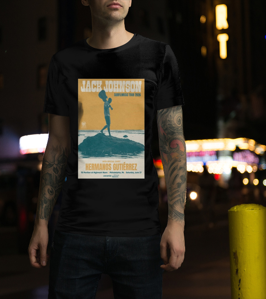 Jack Johnson Surfmusic Tour 2026 Philadelphia TD Pavilion With Special Guest Hermanos Gutiérrez June 27 T-Shirt