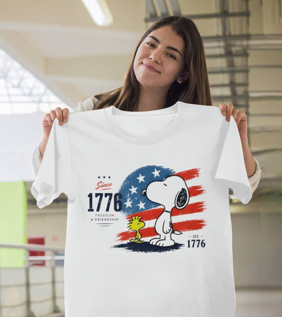 Snoopy Woodstock American Flag Freedom Friendship Since 1776 T-Shirt