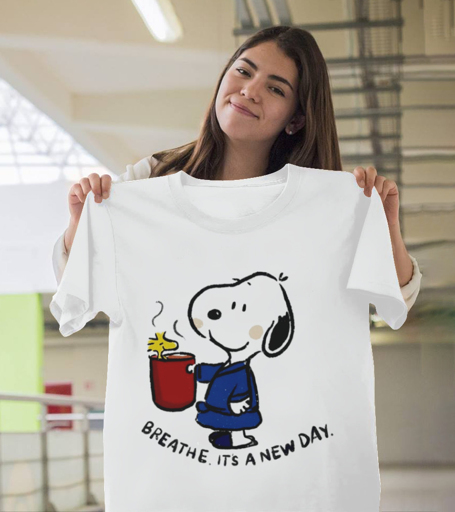 Snoopy And Woodstock Breathe It's A New Day Coffee Relaxation T-Shirt