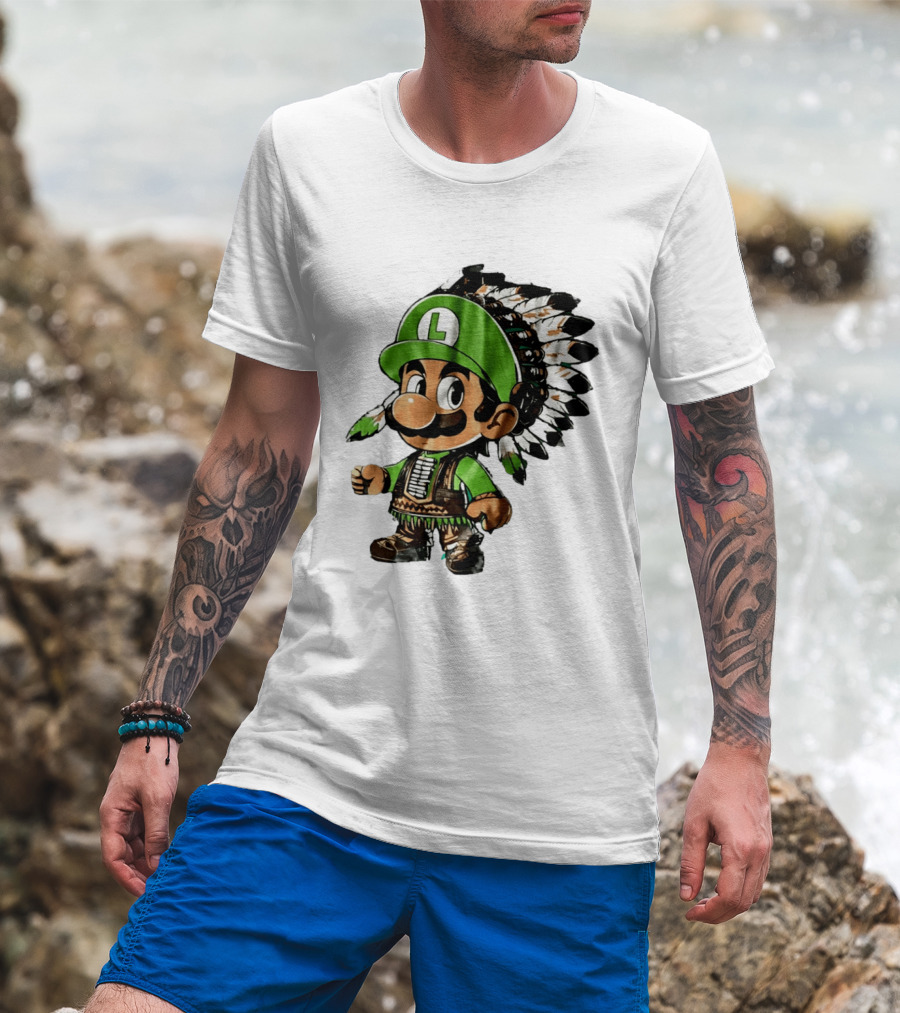 Luigi Green Hat Native American Headdress T-Shirt