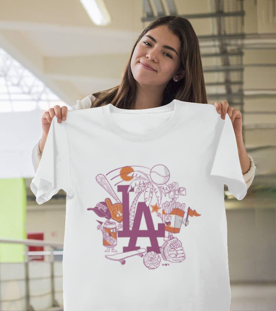 Neweracap Los Angeles Dodgers MLB Foam Finger Baseball Bat Palm Trees T-Shirt