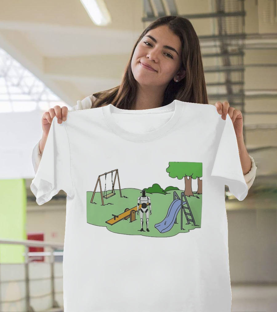Optimus Tesla Robot In Playground Park With Swings And Slide T-Shirt