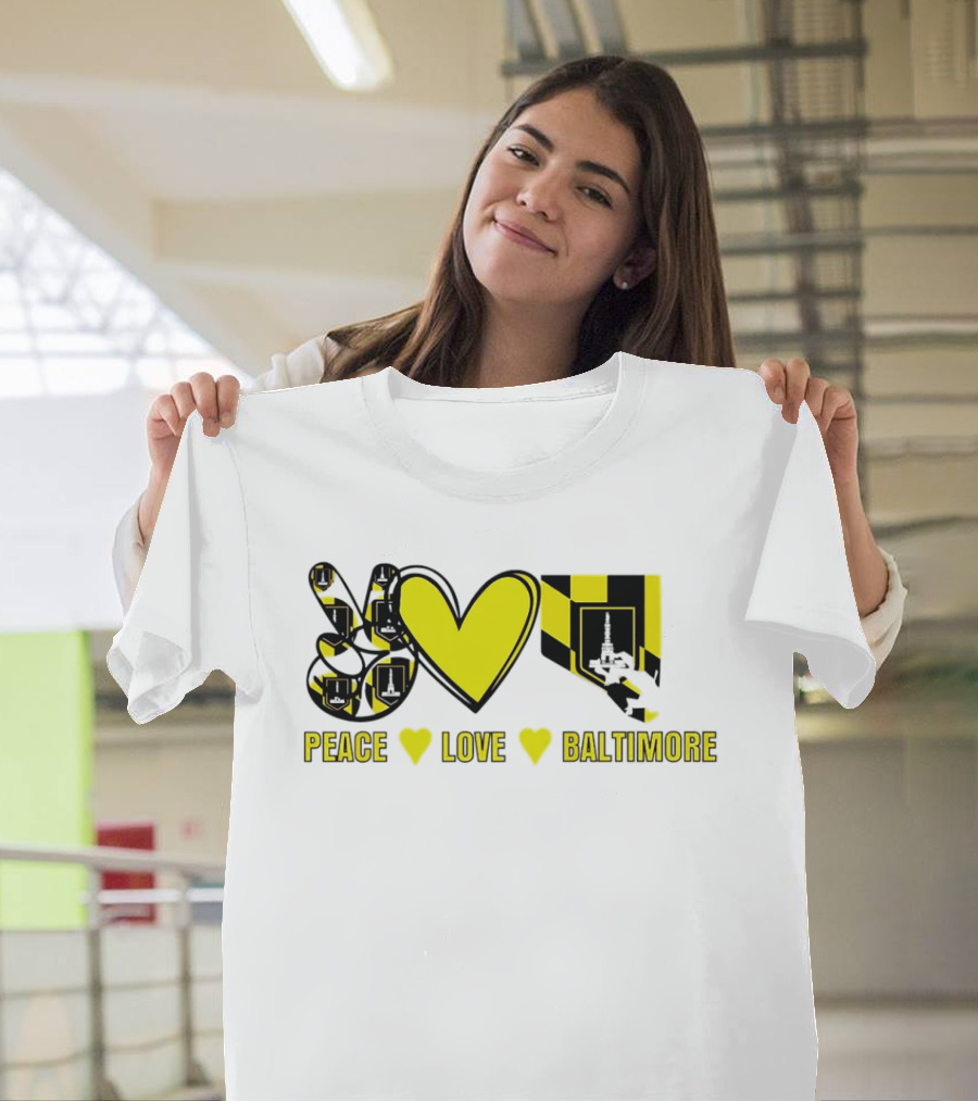 Peace Love Baltimore Maryland Flag Charm City T-Shirt