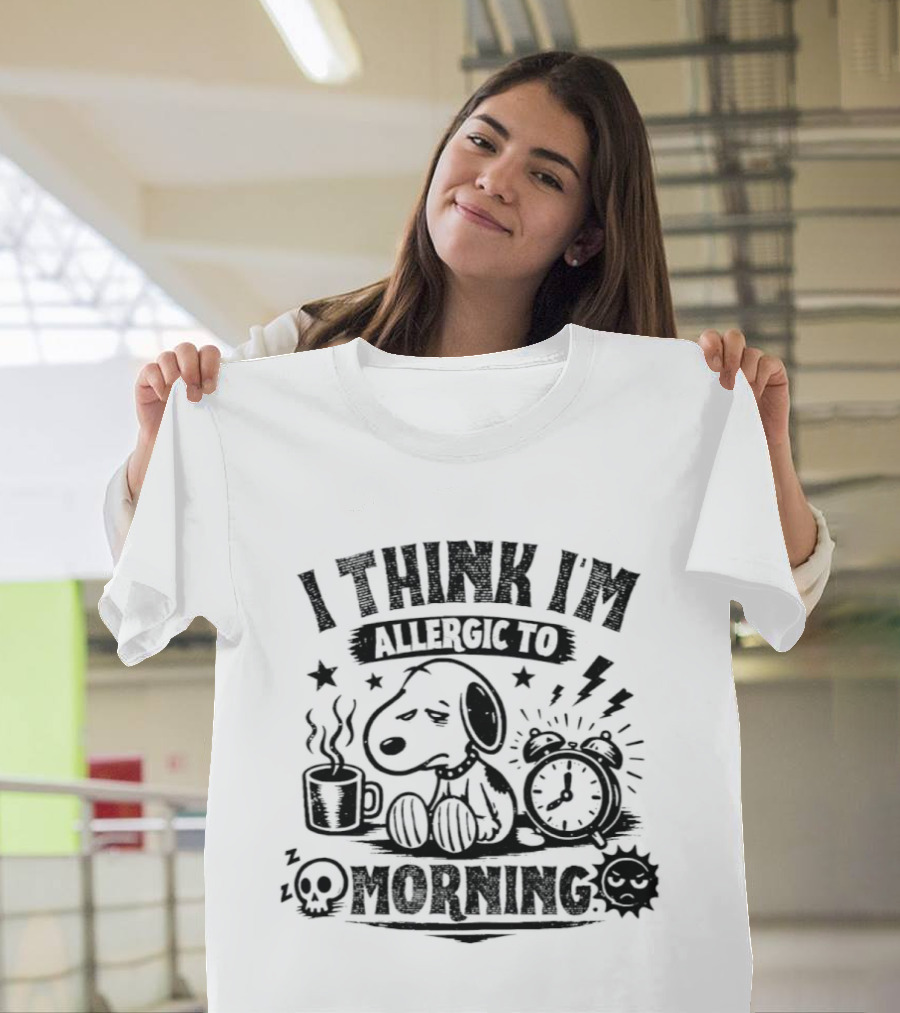 I Think I'm Allergic To Morning Snoopy Coffee Alarm Stars Lightning T-Shirt