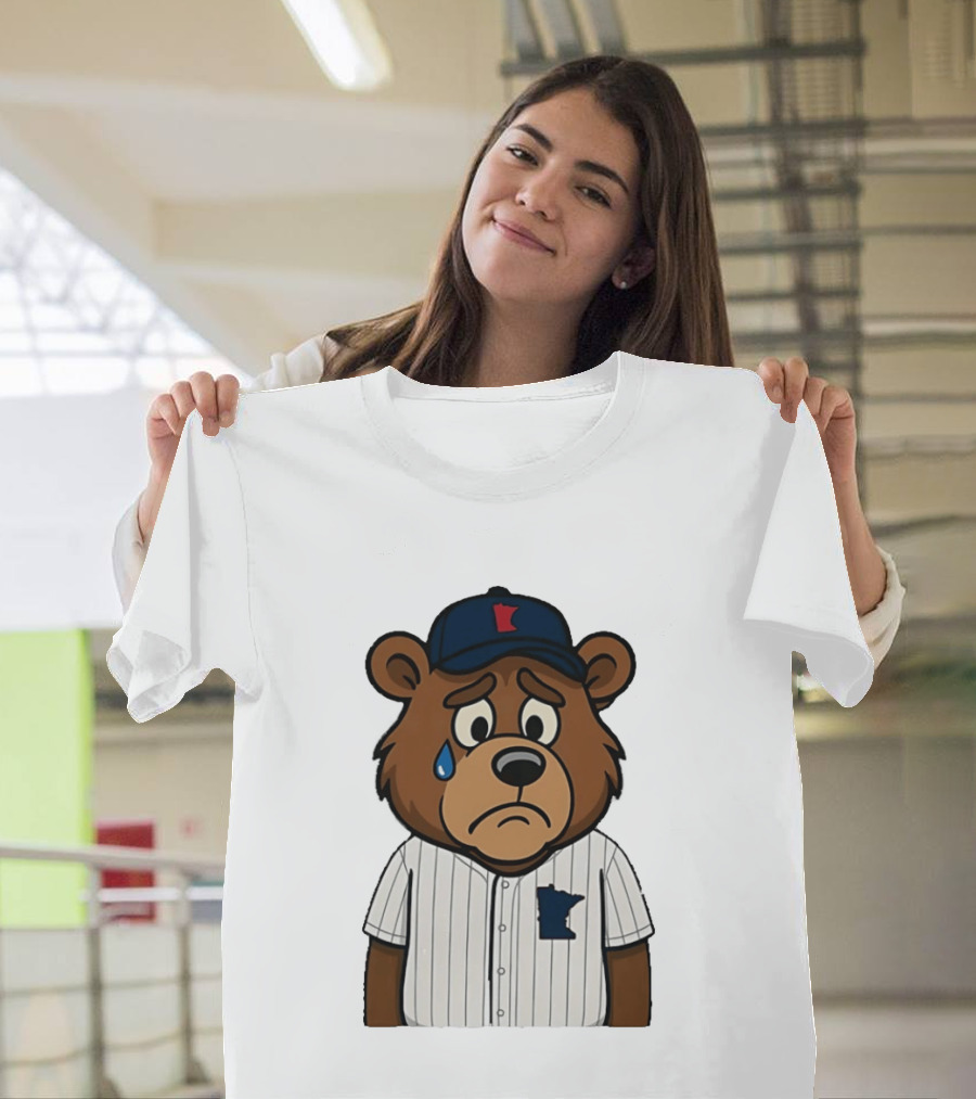 Sad Minnesota Bear With Baseball Jersey And Cap T-Shirt