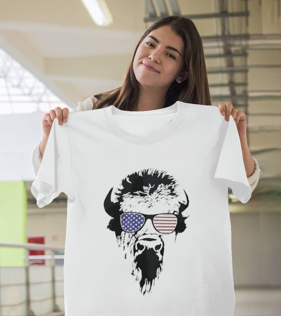 American Buffalo Patriotic Sunglasses Flag T-Shirt