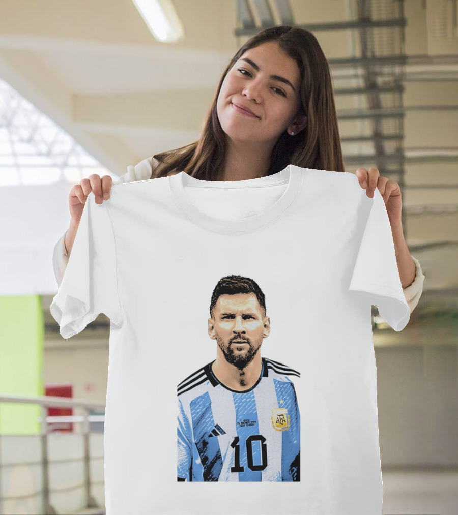 Lionel Messi Argentina 10 AFA Blue White Stripes Football Star T-Shirt