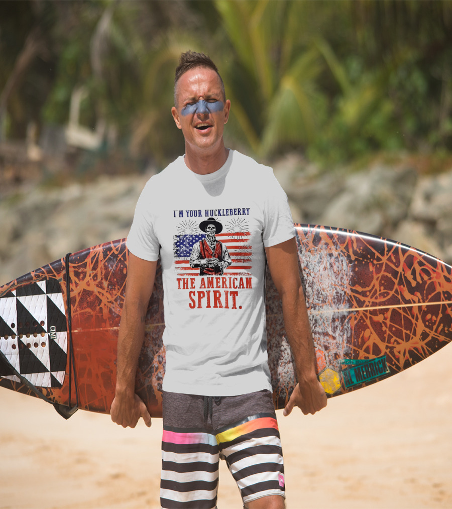 I'm Your Huckleberry Skeleton Cowboy American Flag Fireworks The American Spirit T-Shirt