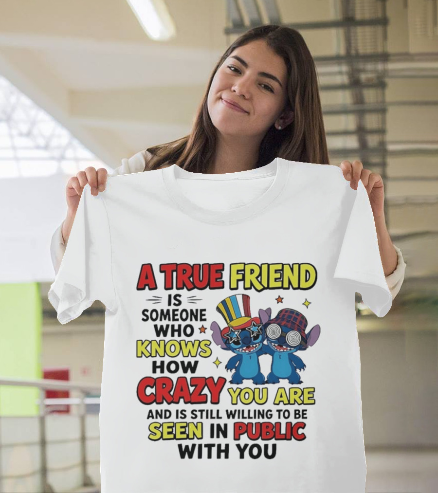 A True Friend Is Someone Who Knows How Crazy You Are And Is Still Willing To Be Seen In Public With You Stitch T-Shirt