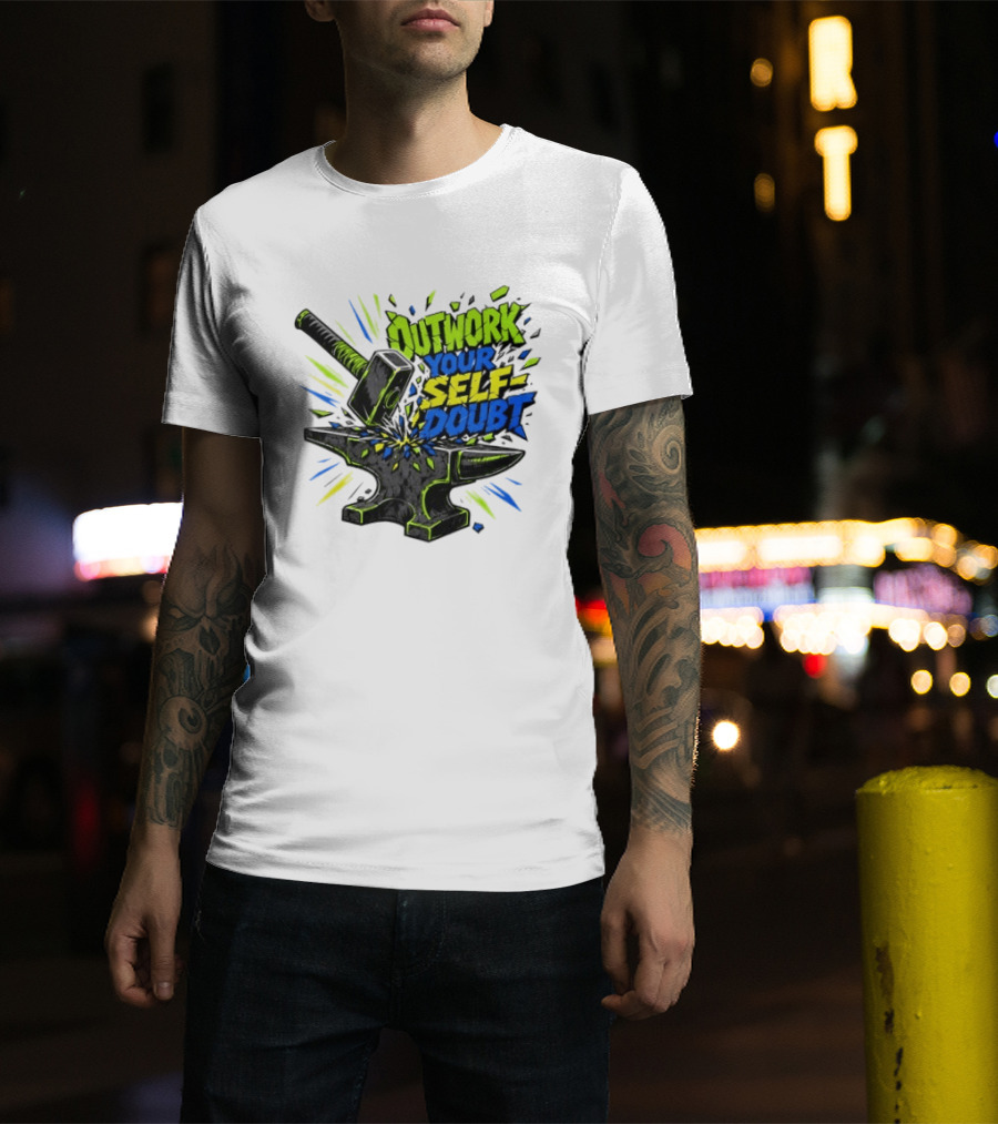 Outwork Your Self Doubt Inspirational Hammer And Anvil Motivational T-Shirt