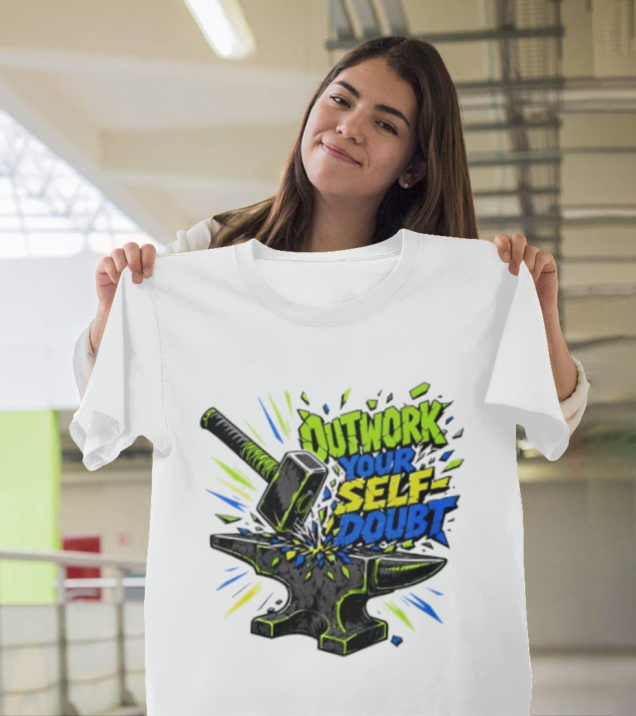Outwork Your Self Doubt Inspirational Hammer And Anvil Motivational T-Shirt