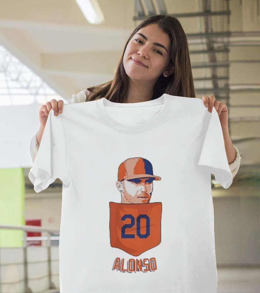 Pete Alonso 20 New York Mets MLB Baseball Pocket T-Shirt