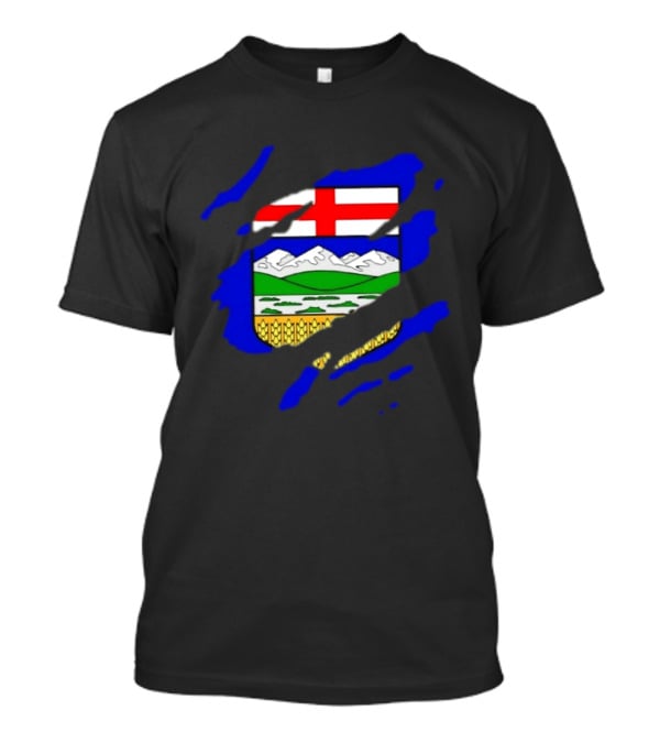 Alberta Coat Of Arms Ripped Effect Canada Flag Emblem Heritage Display T-Shirt