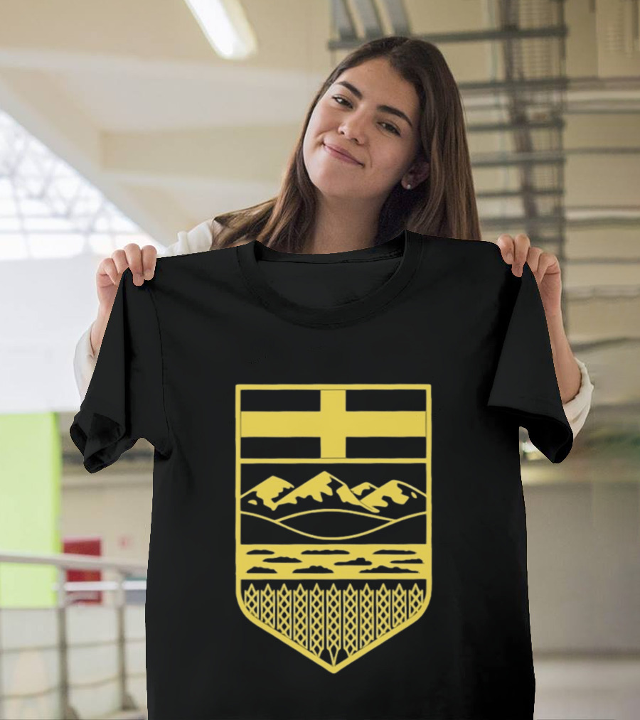 Alberta Stands Free Canada Provincial Emblem Mountains Crest T-Shirt