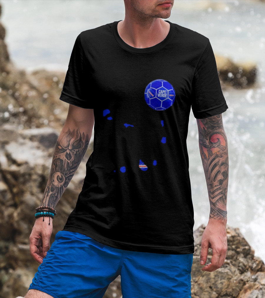 Cape Verde Soccer Pride Blue Football Map T-Shirt