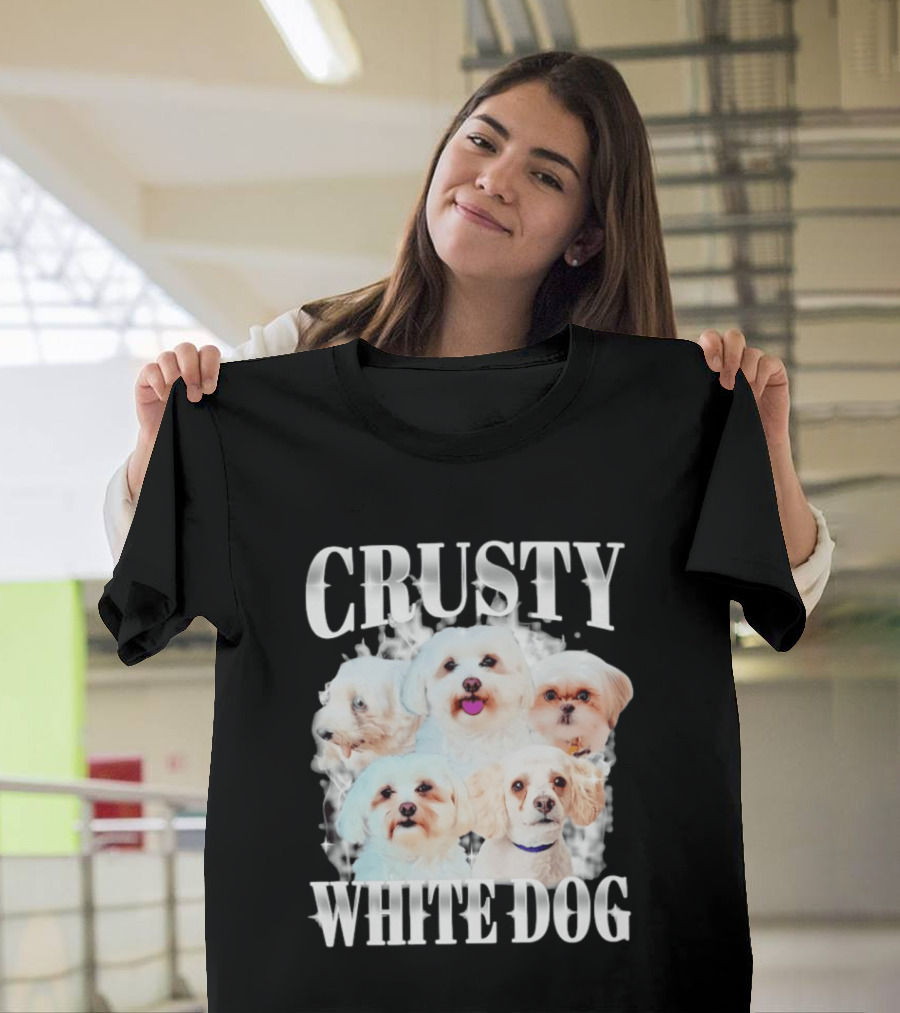 Crusty White Dog Collage 90s Bootleg Vintage Style Nostalgia T-Shirt