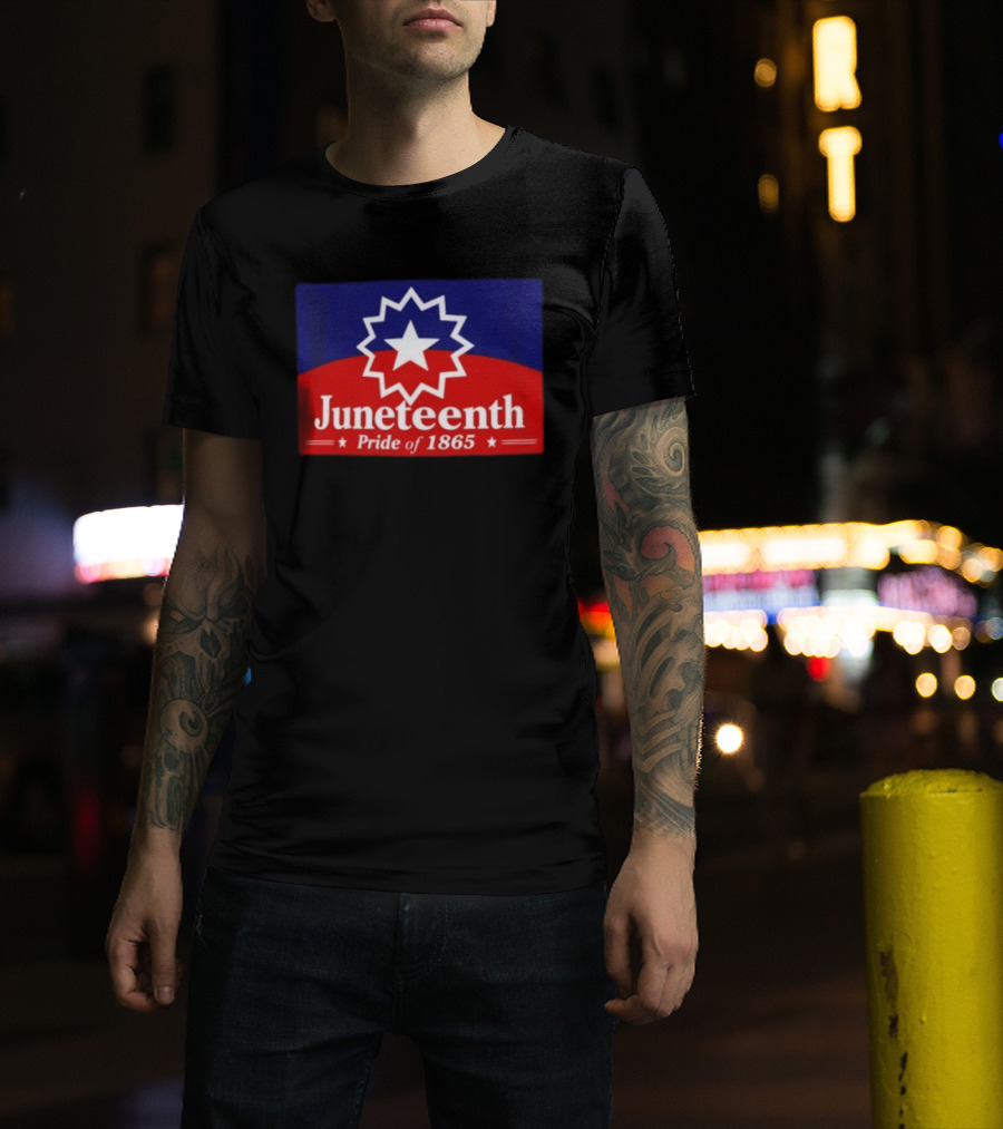 Juneteenth Pride Of 1865 Starburst Symbol On Red And Blue T-Shirt