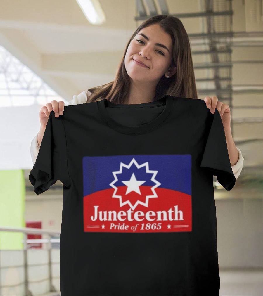 Juneteenth Pride Of 1865 Starburst Symbol On Red And Blue T-Shirt