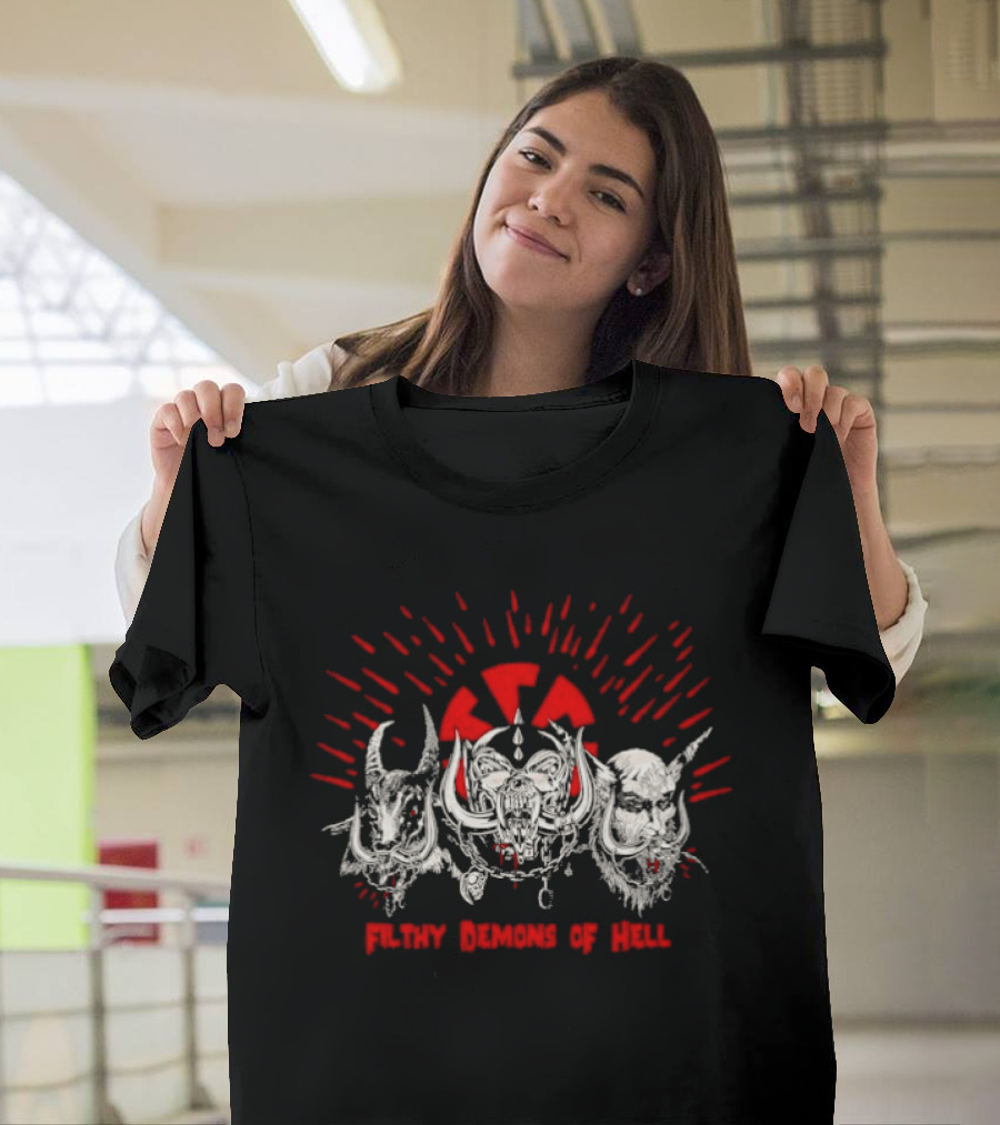 Filthy Demons Of Hell Heavy Metal Satanic Skulls And Radiation T-Shirt