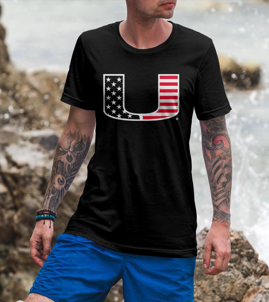 Stars And Stripes Miami Hurricanes U American Flag T-Shirt