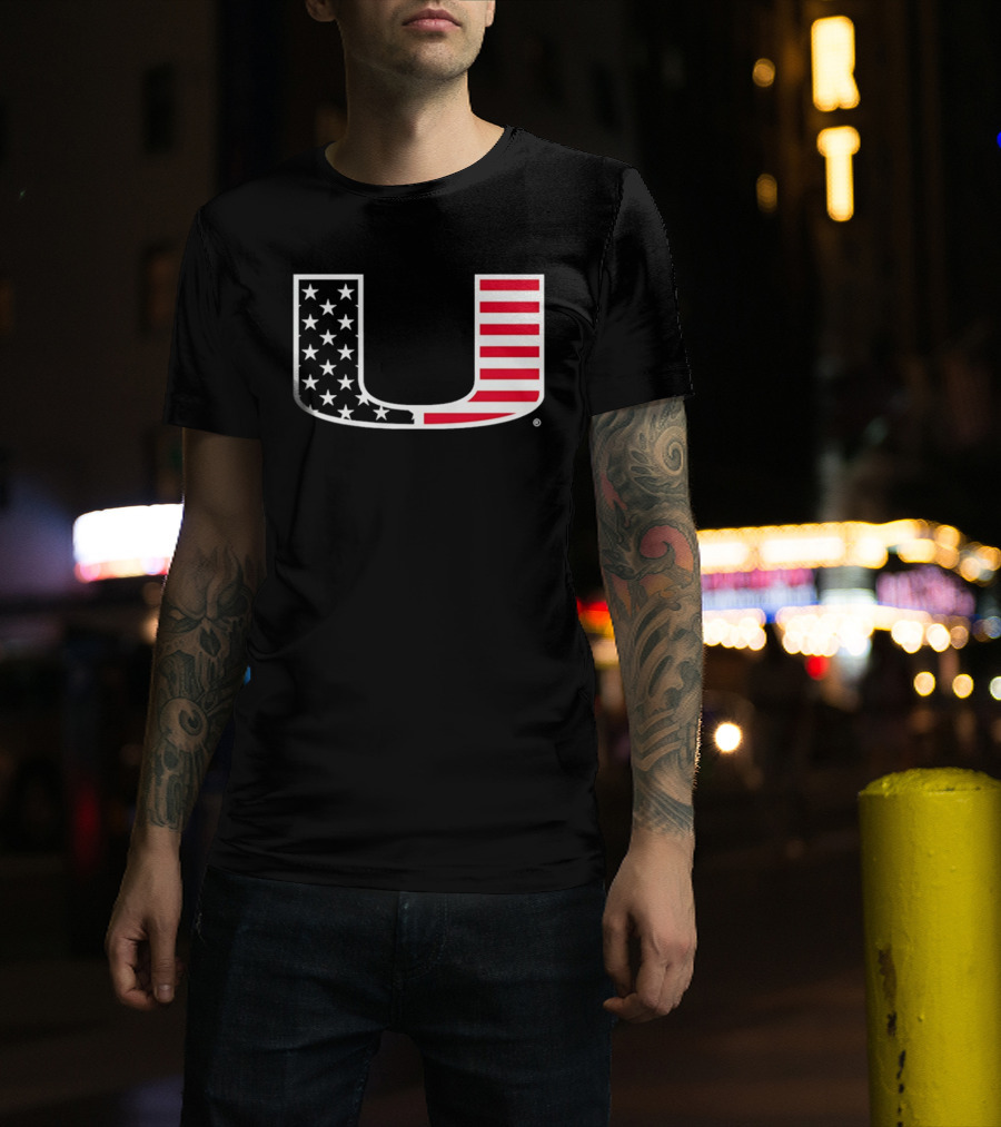 Stars And Stripes Miami Hurricanes U American Flag T-Shirt