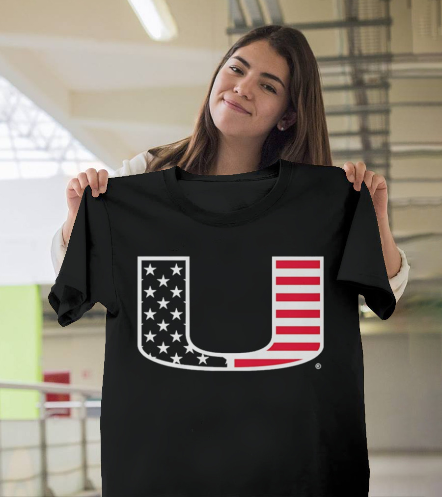 Stars And Stripes Miami Hurricanes U American Flag T-Shirt