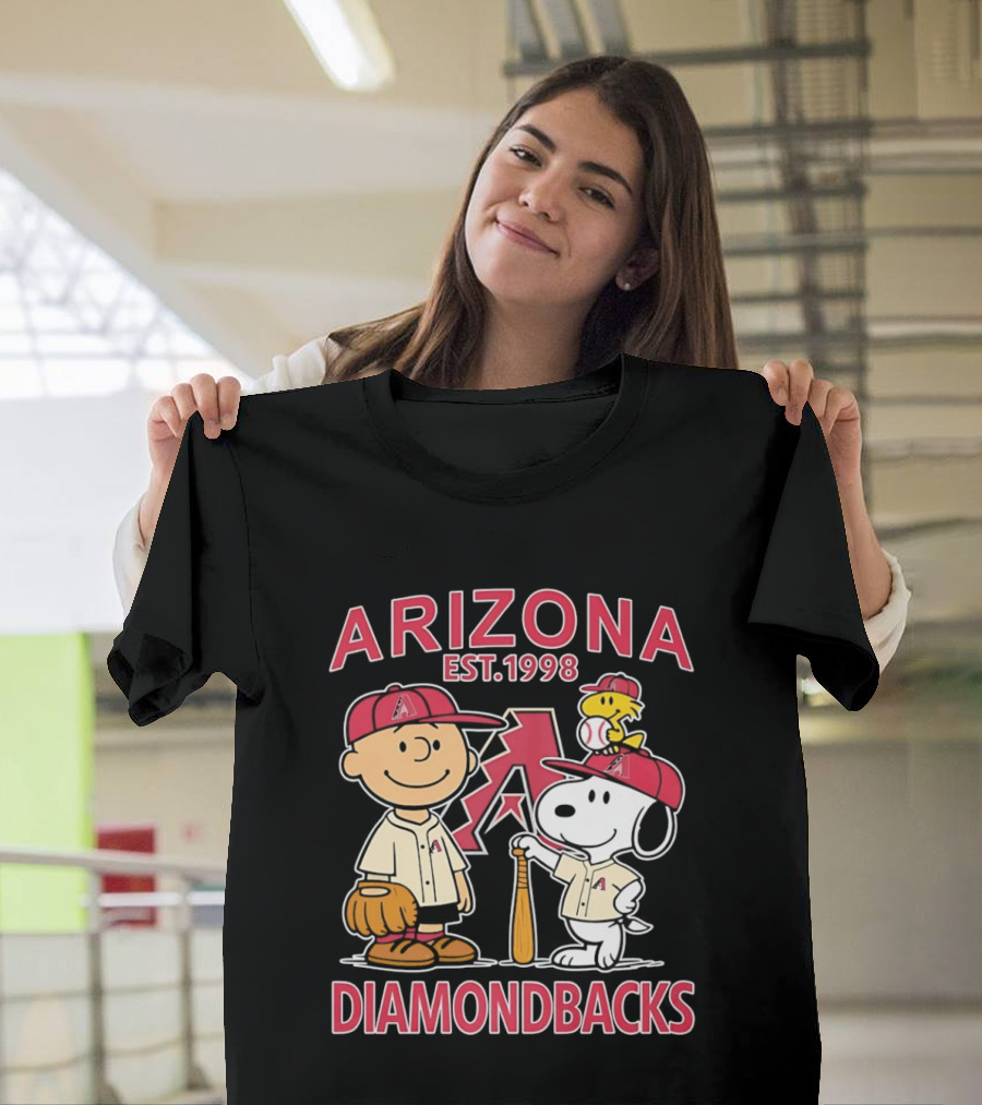 Peanuts Arizona Diamondbacks Est 1998 Charlie Brown Snoopy Woodstock Baseball Collaboration T-Shirt
