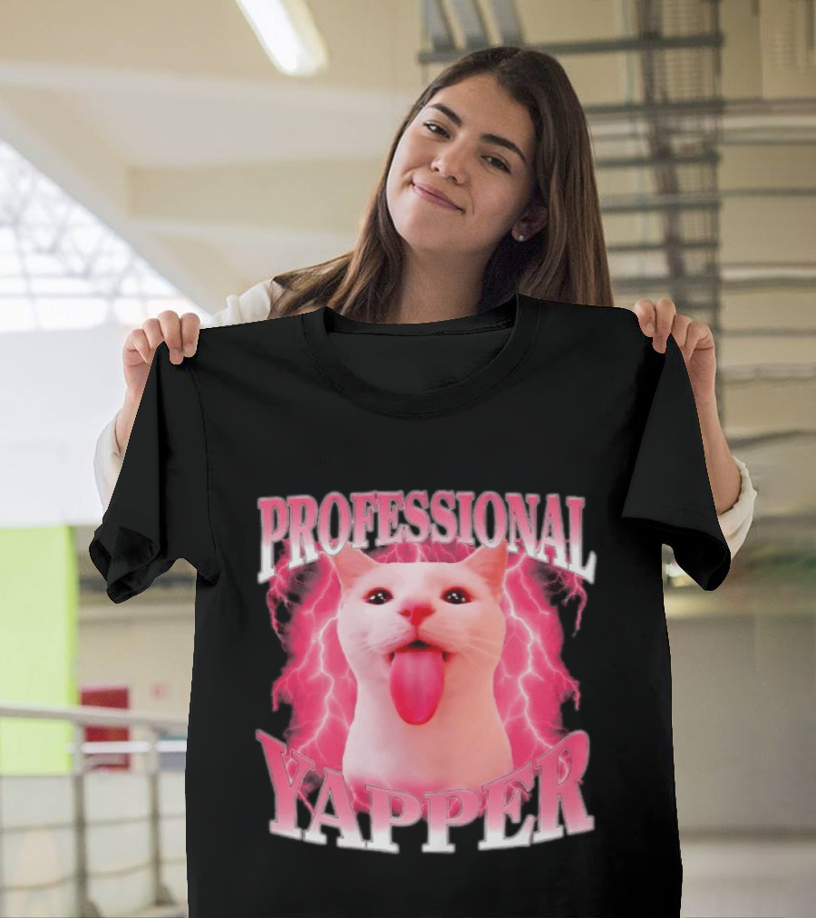 Professional Yapper Cat Pink Lightning Tongue Out T-Shirt