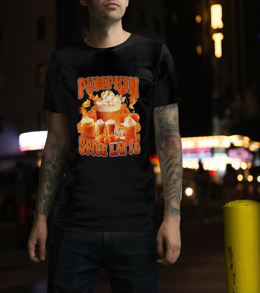 Pumpkin Spice Latte Fall Autumn Halloween Beverage With Whipped Cream And Leaves T-Shirt