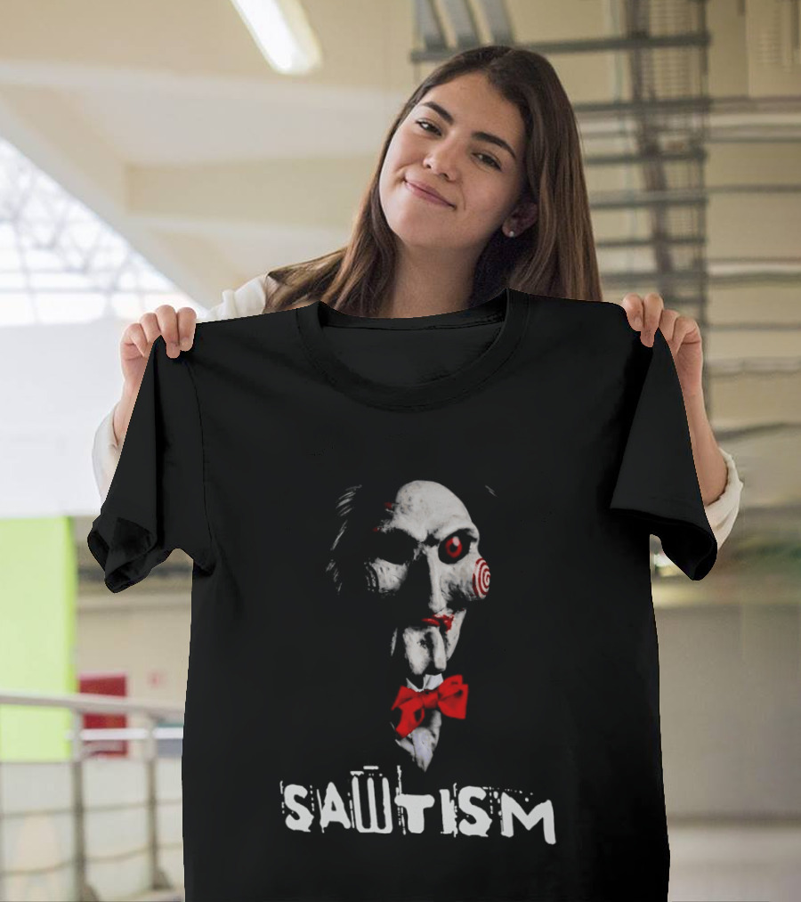Sawtism Billy Puppet Jigsaw Horror Dark Humor T-Shirt
