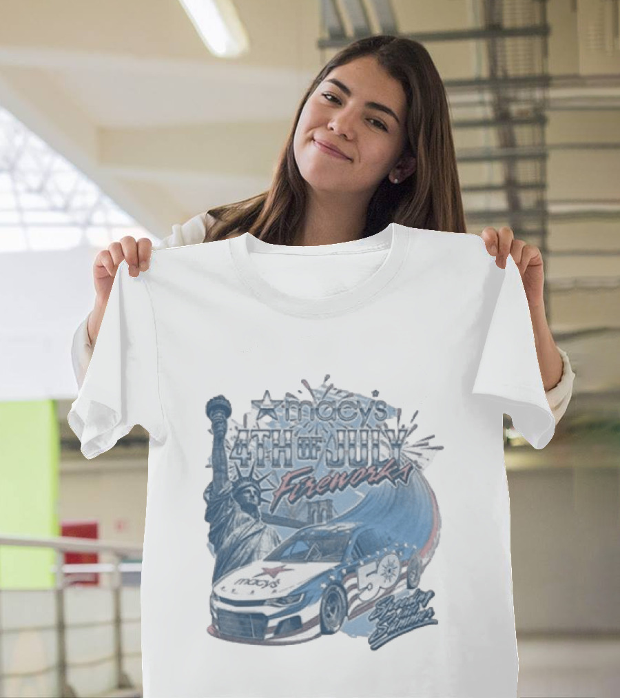 Macy's 4th Of July Fireworks 50 Statue Of Liberty And Race Car T-Shirt
