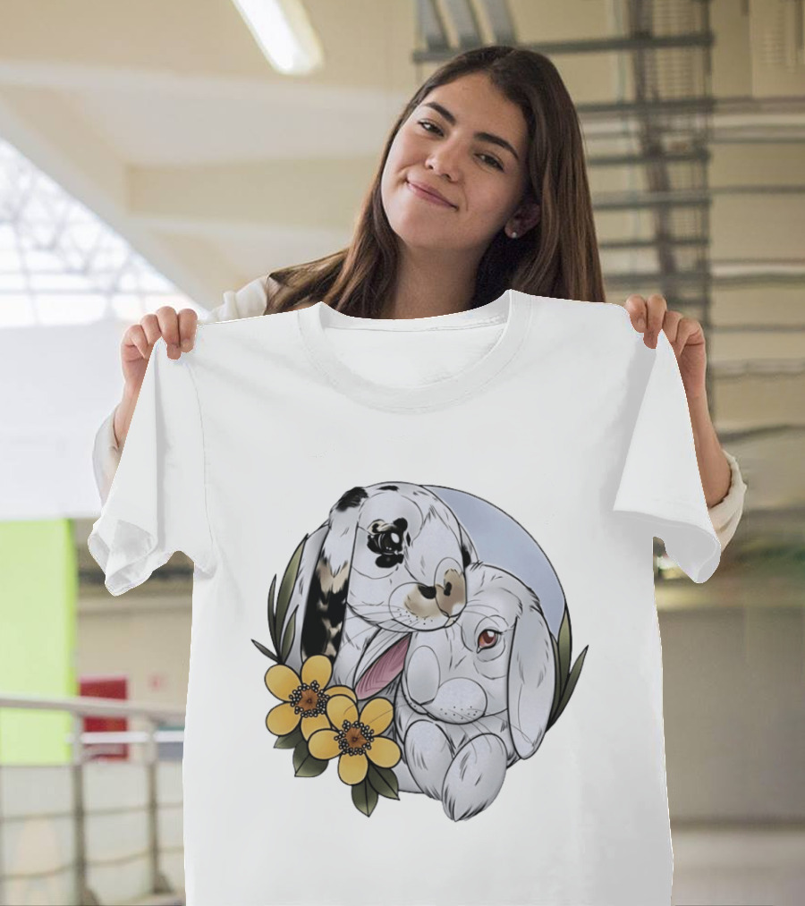 Clement Rabbit Rescue Bunnies With Yellow Flowers Wildlife Charm T-Shirt