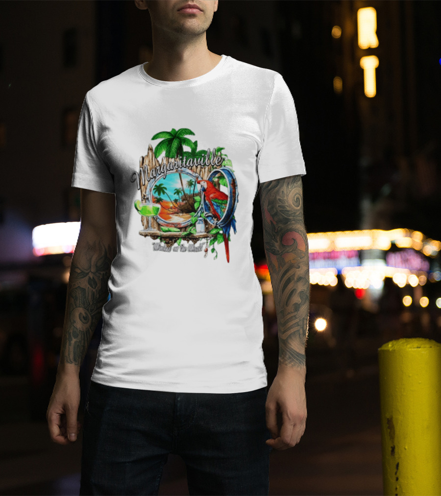 Margaritaville Tropical Parrot Beach Scene Window On The World T-Shirt