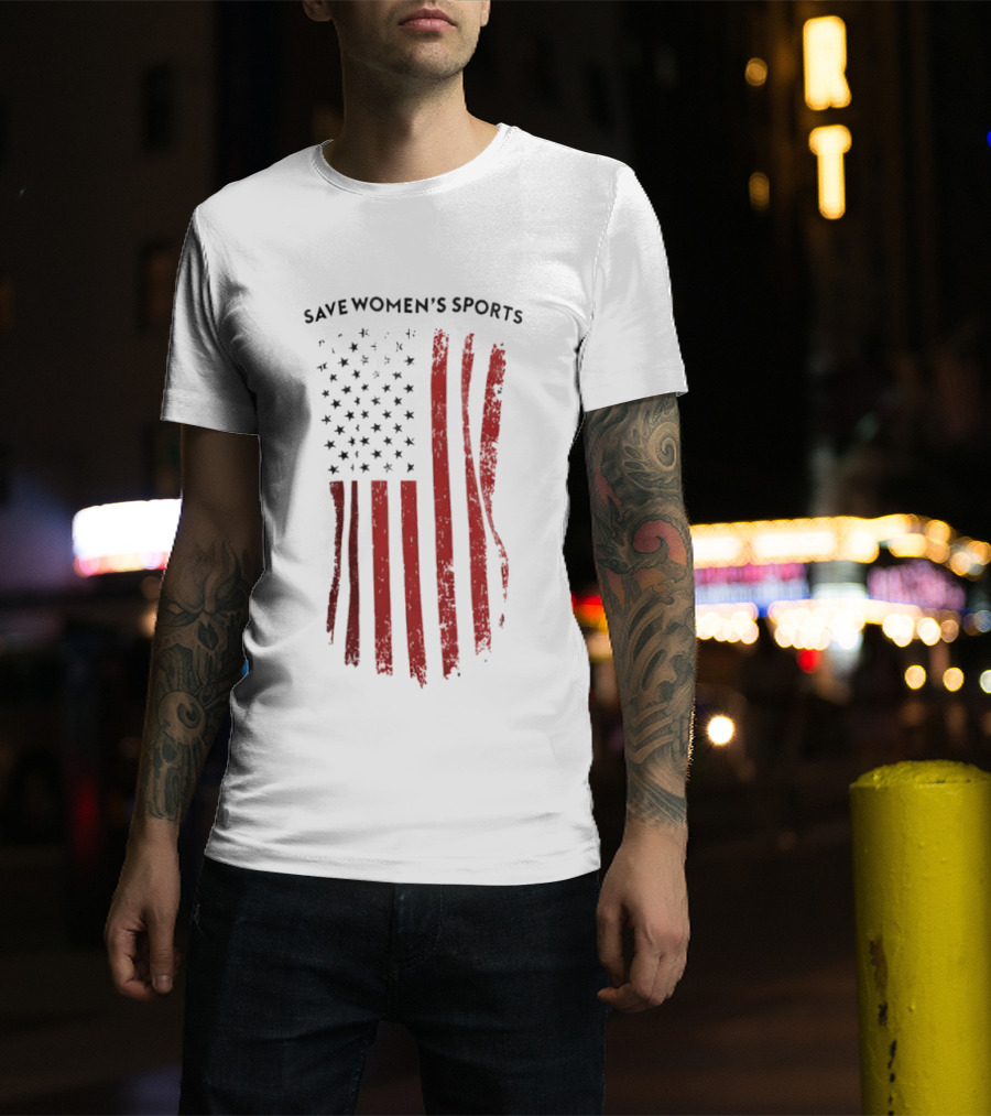 Save Women's Sports Red American Flag Stripes T-Shirt