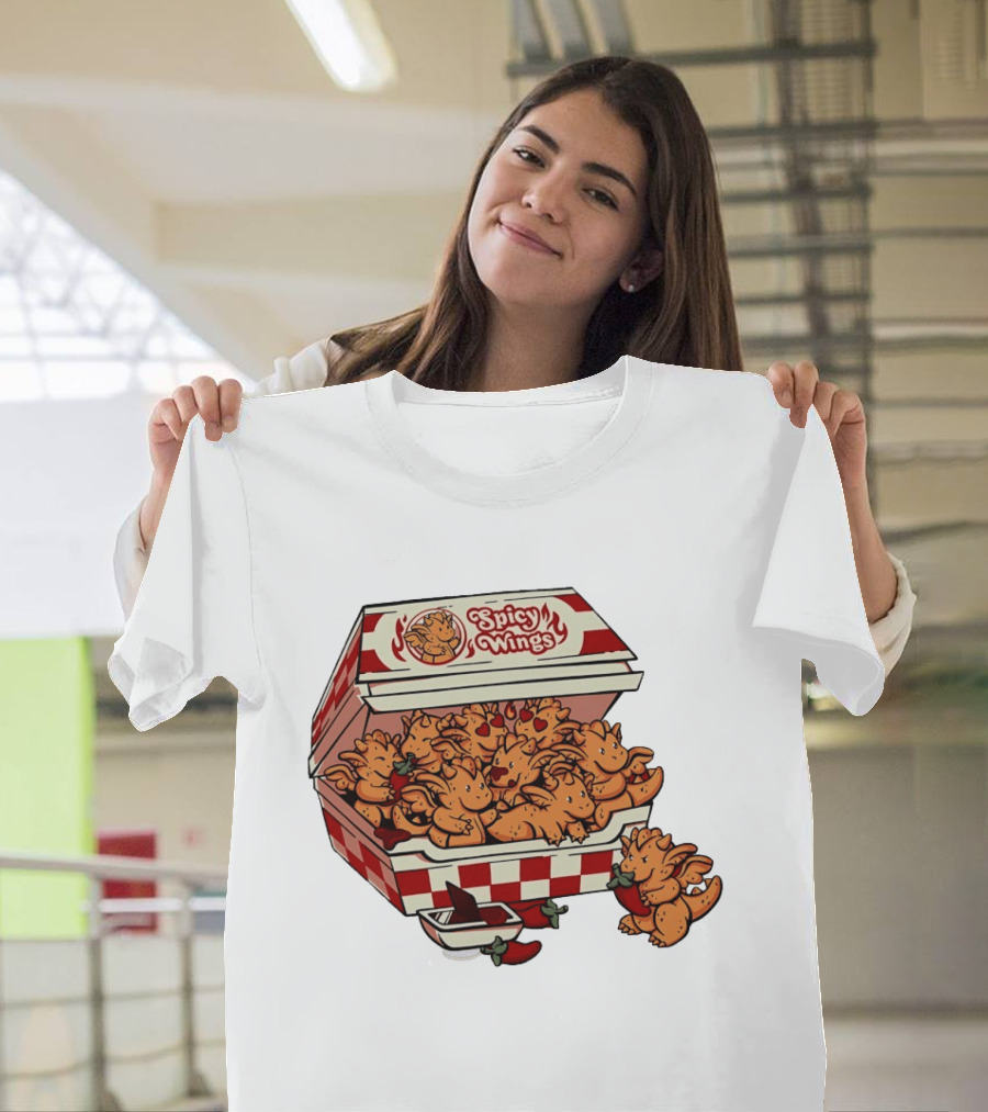 Spicy Wings Box Full Of Cute Dragons With Peppers And Hearts T-Shirt