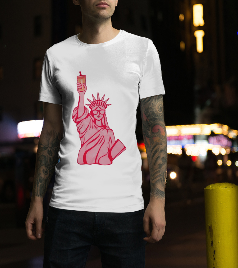 Statue Of Liberty Sunglasses Iced Drink T-Shirt