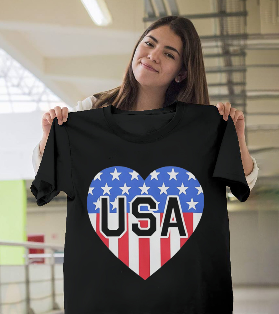Patriotic USA Heart Shape Flag Stars And Stripes T-Shirt
