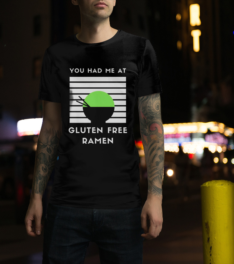 You Had Me At Gluten Free Ramen Retro Style Lines Green Circle T-Shirt