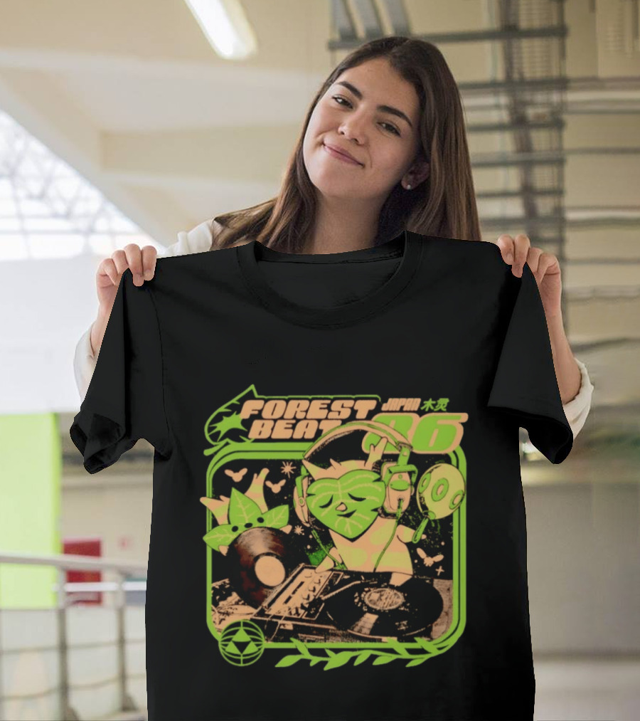 Forest Beat 06 Japan Music Vinyl Leaves Green Mask T-Shirt
