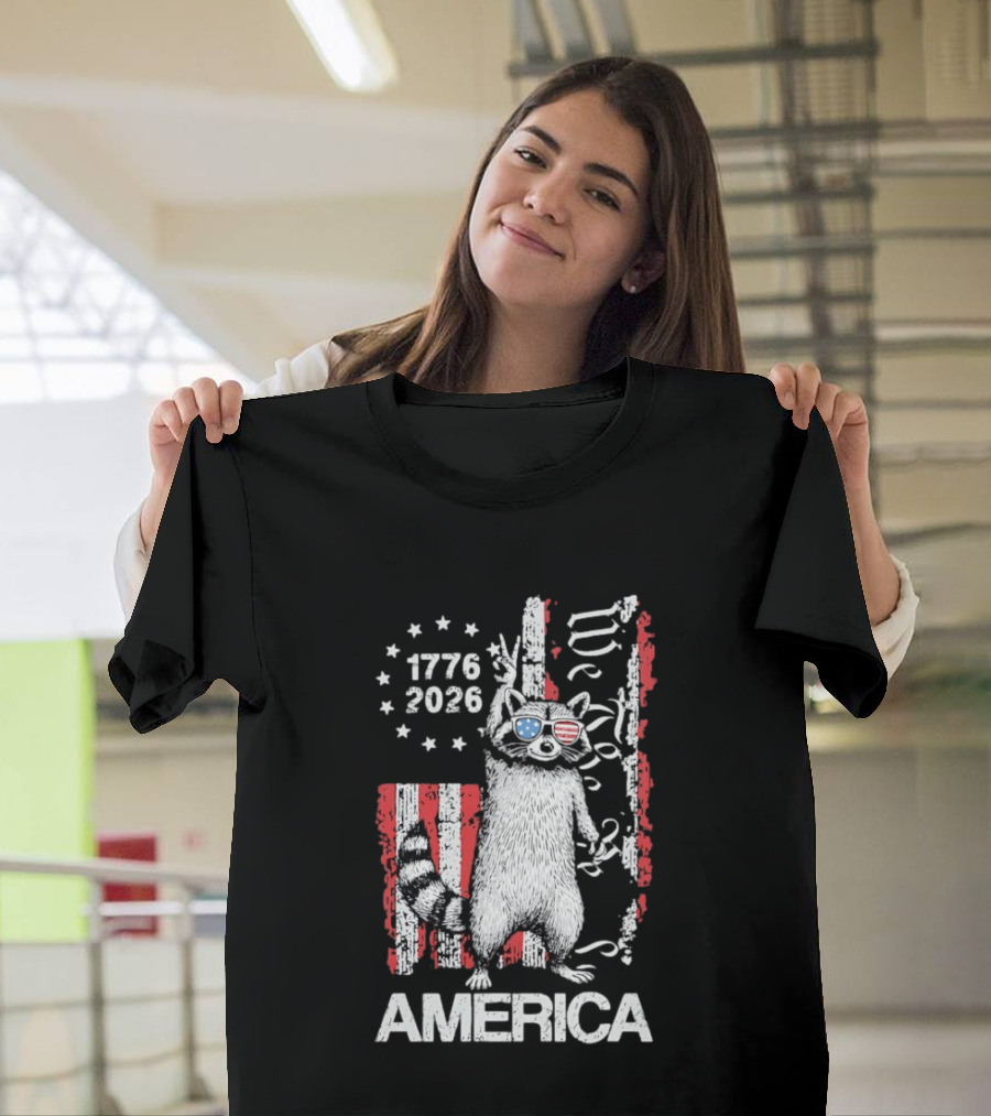 Raccoon 1776 2026 America We The People Patriotic Stars And Stripes T-Shirt