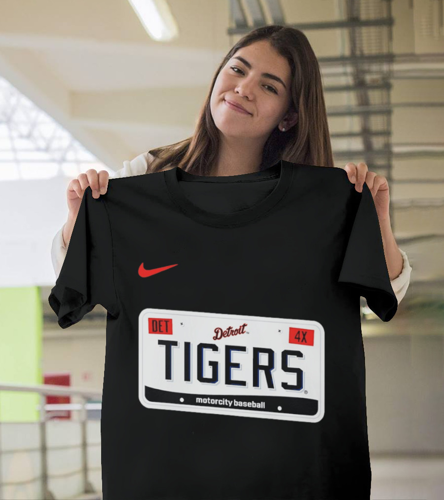 Detroit Tigers License Plate DET 4X Motorcity Baseball Nike T-Shirt