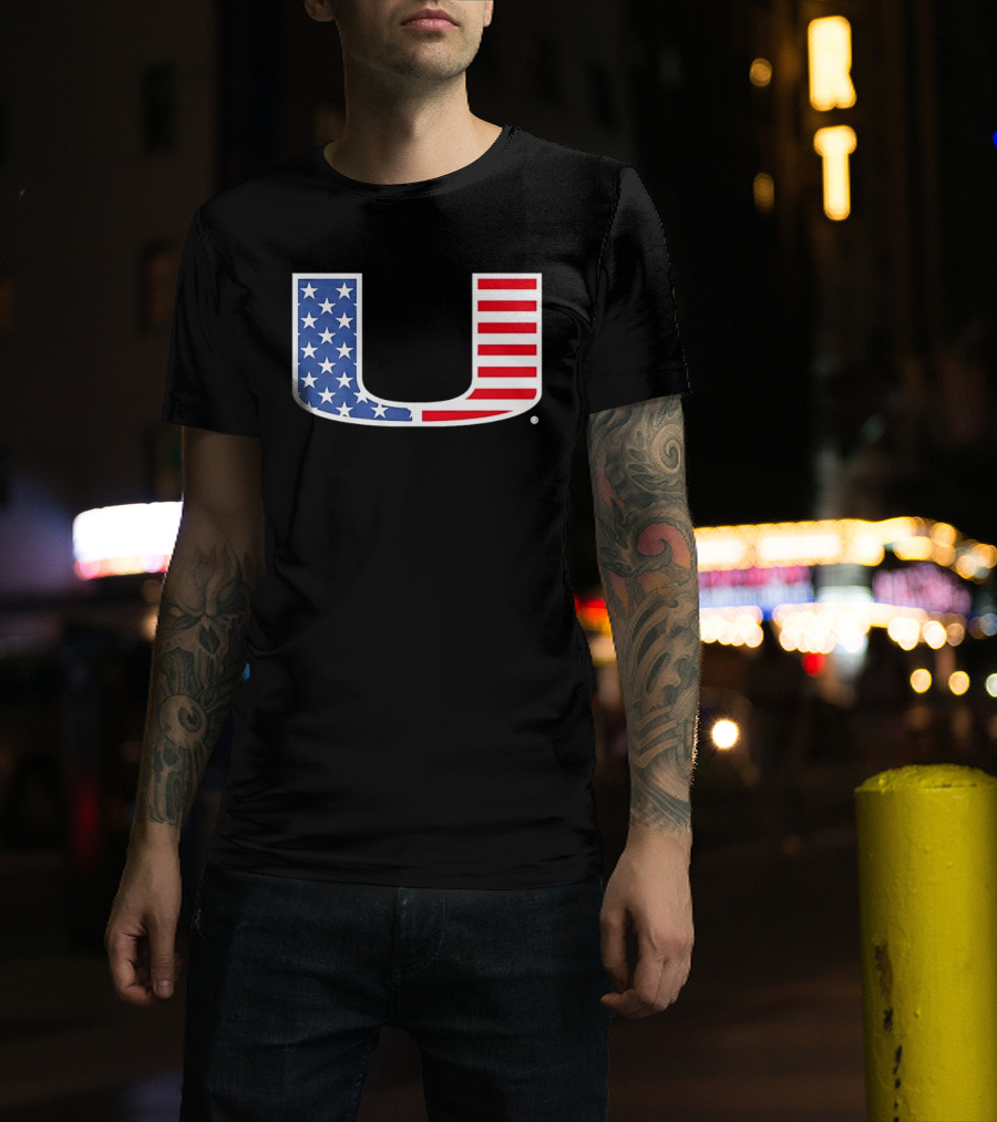 Miami Hurricanes USA Flag Stars Stripes Iconic Team T-Shirt