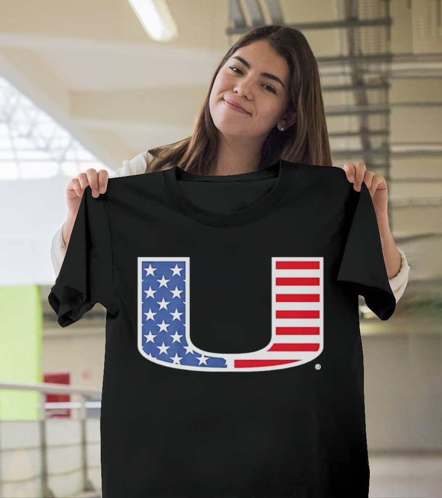 Miami Hurricanes USA Flag Stars Stripes Iconic Team T-Shirt