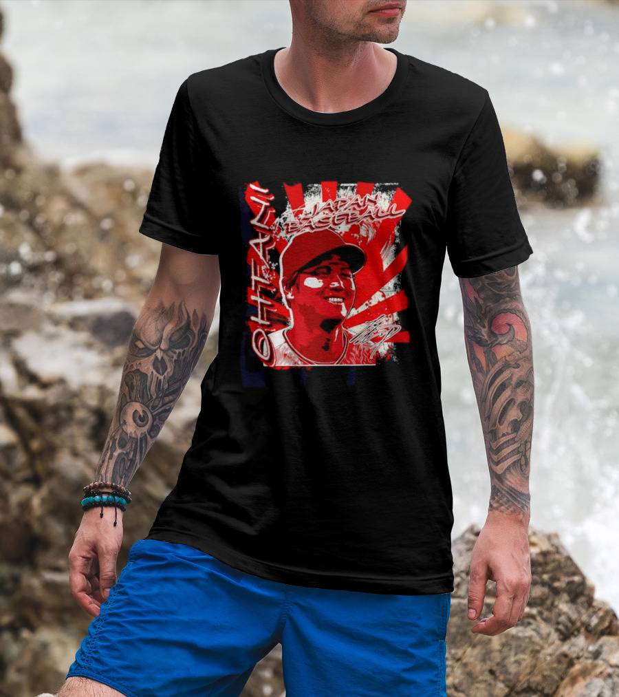 Japan Baseball Shohei Ohtani MLB International Red White Sunburst T-Shirt