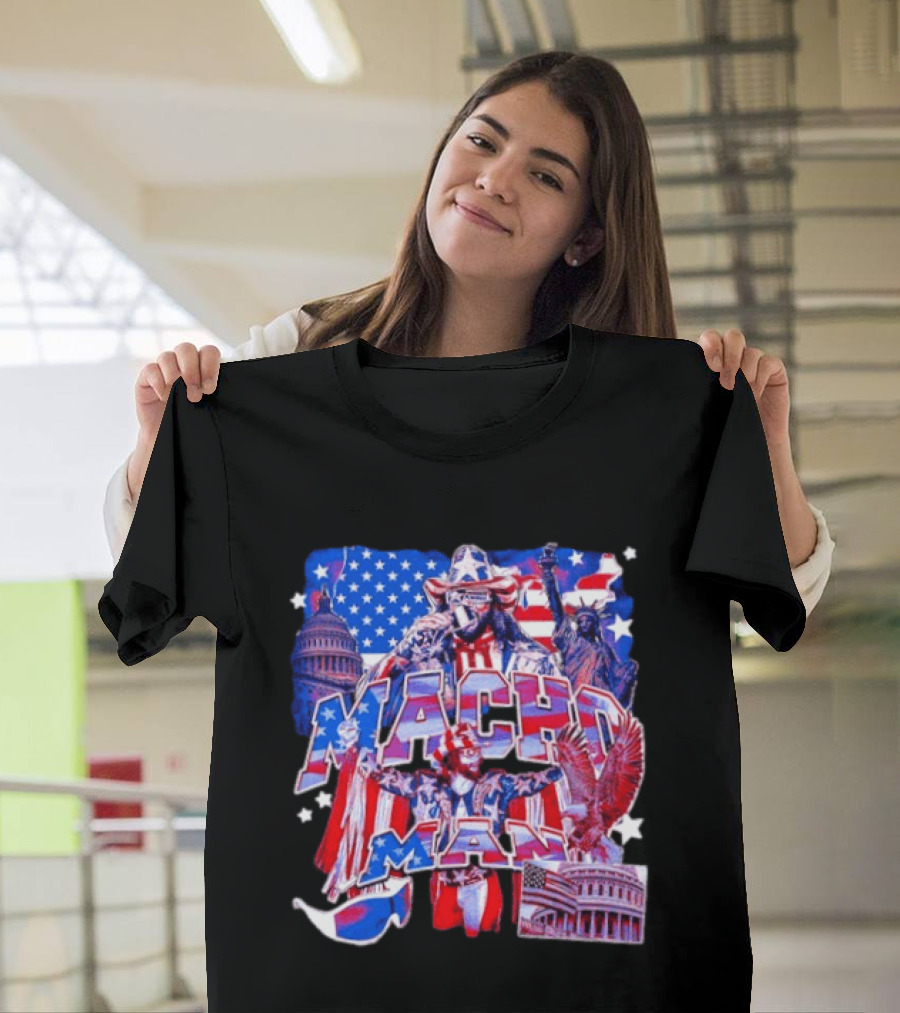 Macho Man America Independence Day Patriotic Retro USA T-Shirt